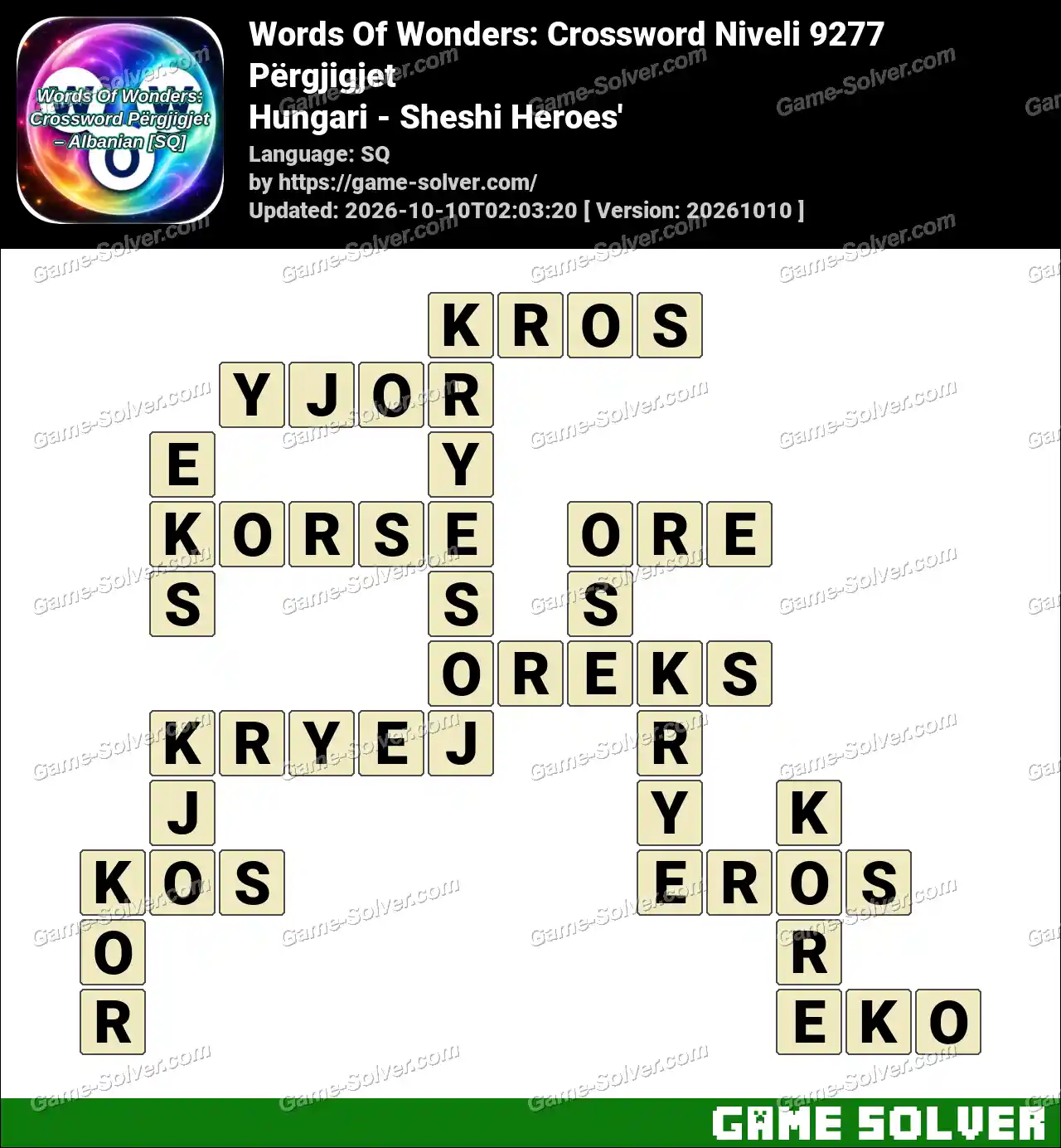 Words Of Wonders: Crossword Niveli 9277 Përgjigjet – Hungari – Sheshi Heroes’